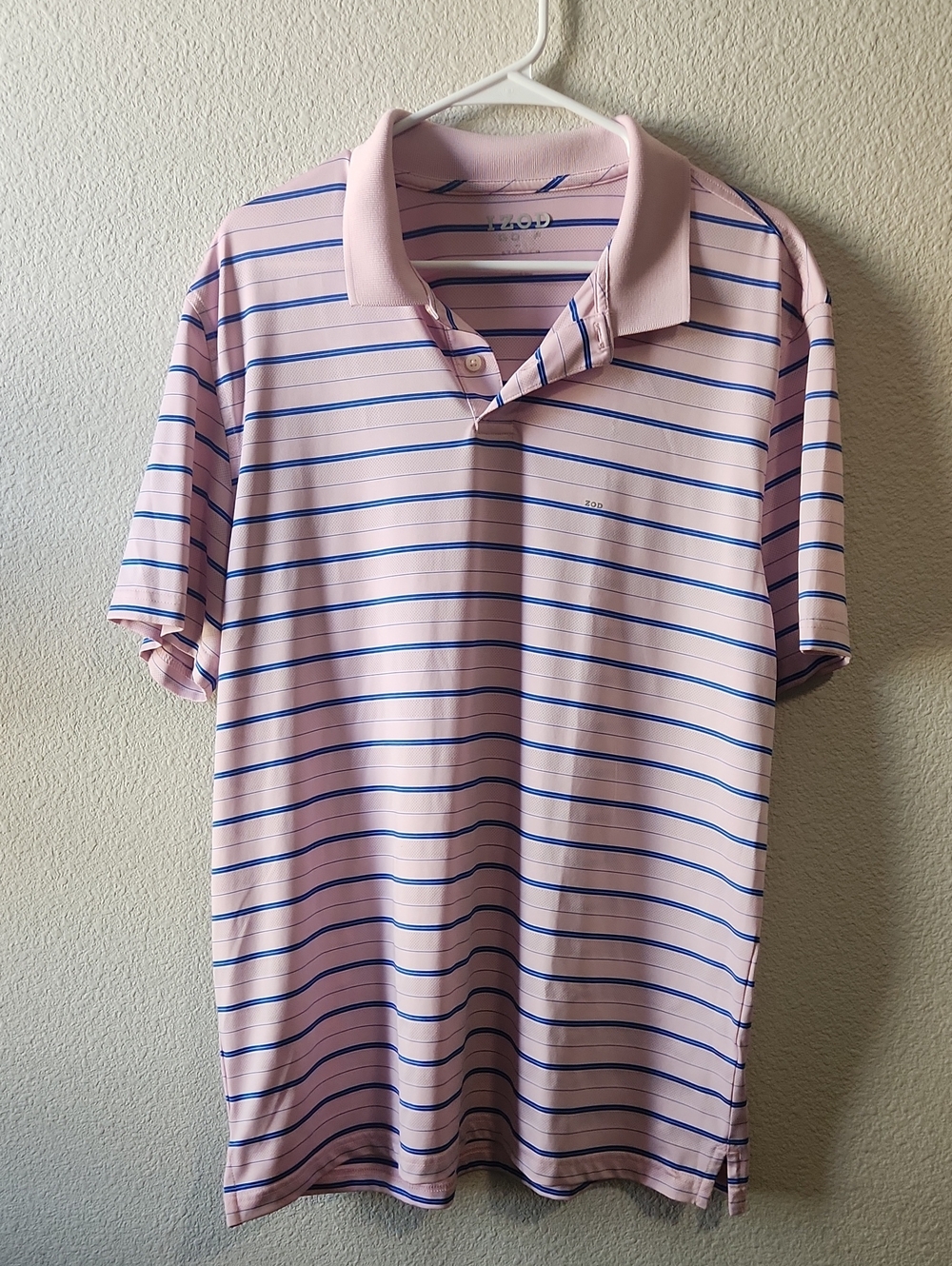 Izod Light Pink Polo with Blue Stripe Pattern